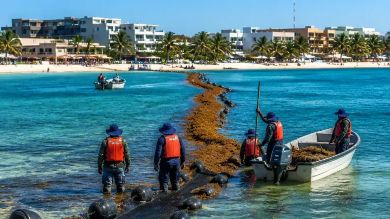 Playa del Carmen refuerza su litoral con 5 km de barrera antisargazo